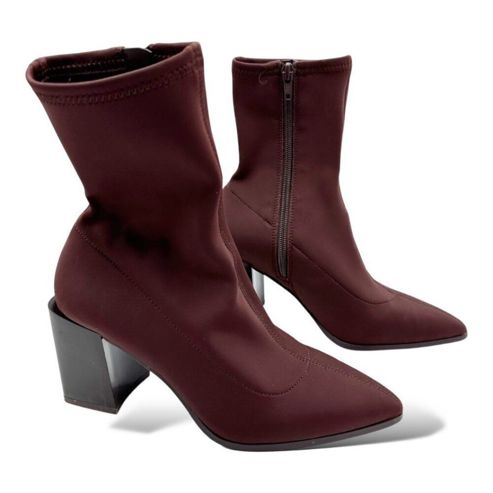 Aldo Burgundy Stretch Sock Ankle Boots With Patent Block Heels & Side Zipper 6.5